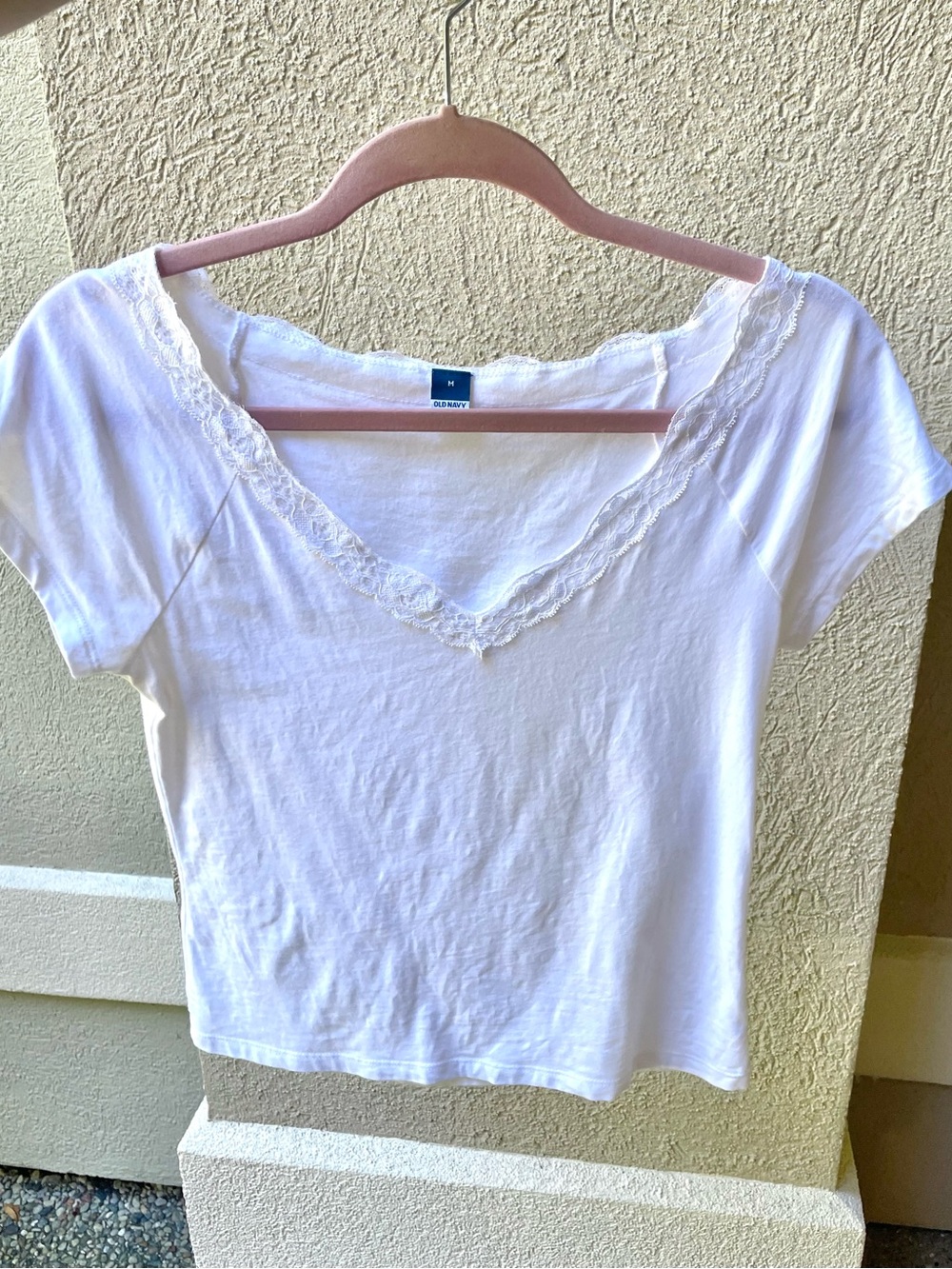 Old Navy White Short-Sleeve V-Neck Lace Trim Tee